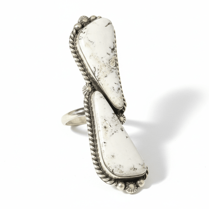 White Buffalo Freeform Ring, Eugene Belone (Adjustable) - Turquoise Mustang