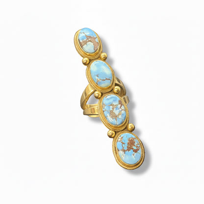 4 Stone Golden Hills Ring Size 8 - Turquoise Mustang