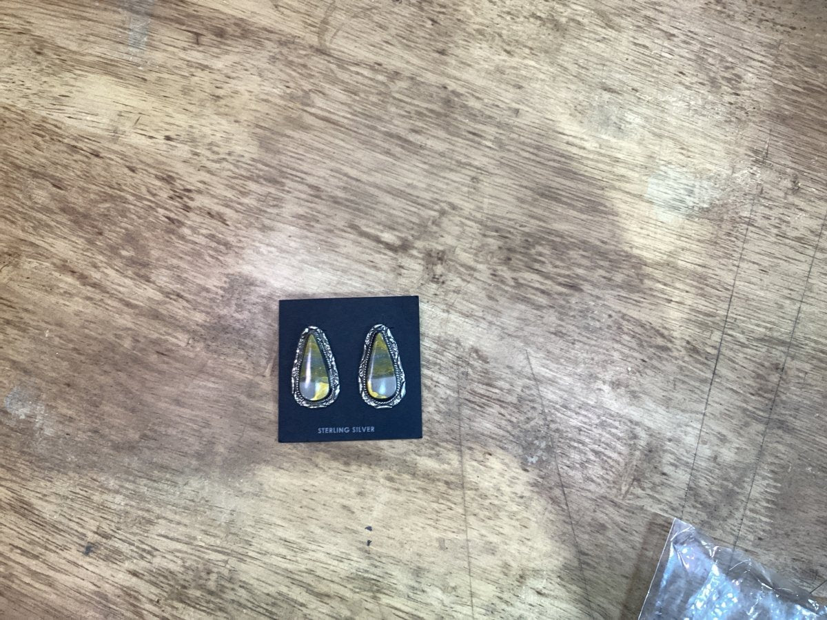 Bumblebee Earrings , triangle studs by Michael Mendoza - Turquoise Mustang