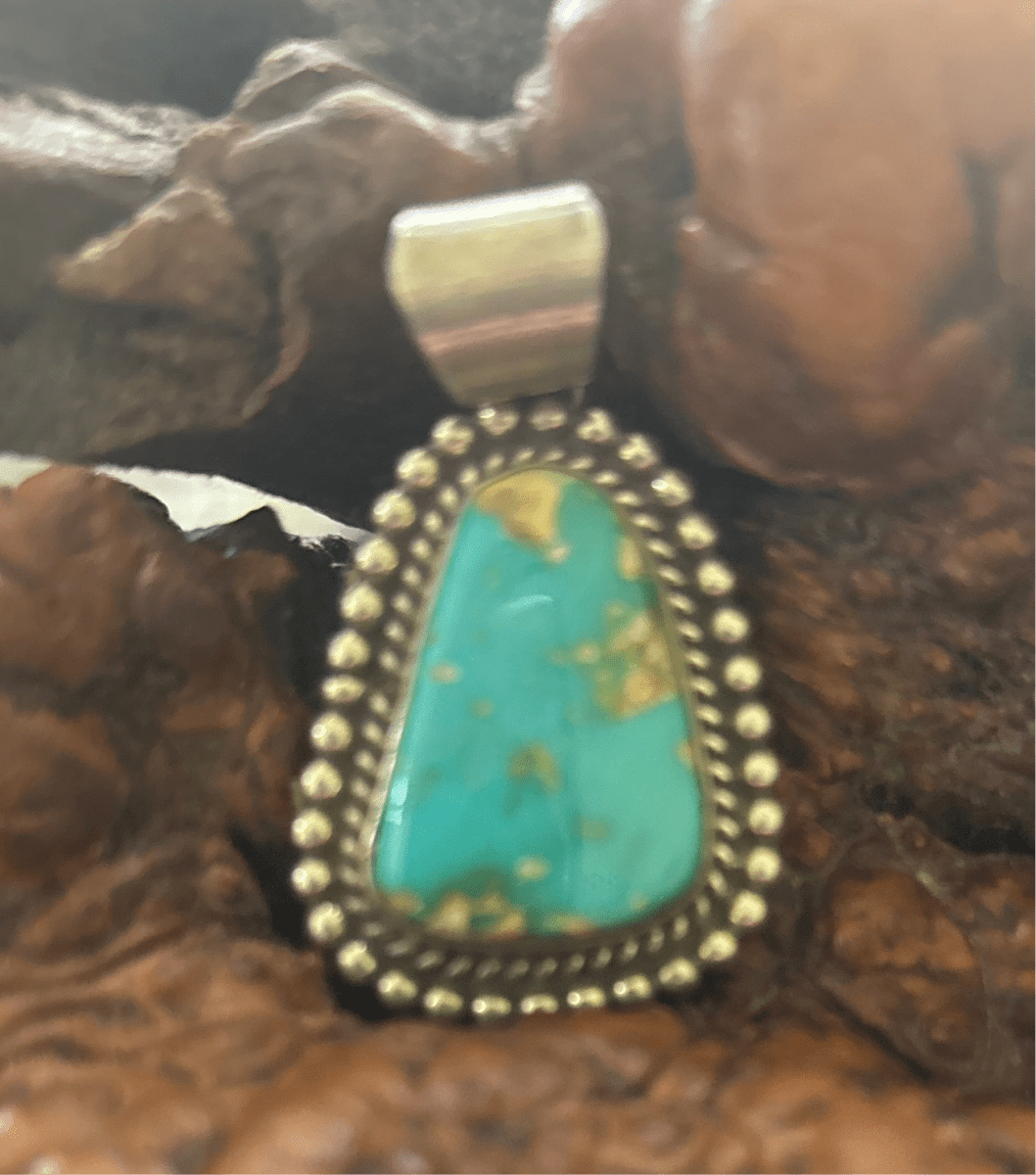 Pendant, Medium single stone freeform Royston or Kingman Ceremonial, Peterson Johnson - Turquoise Mustang