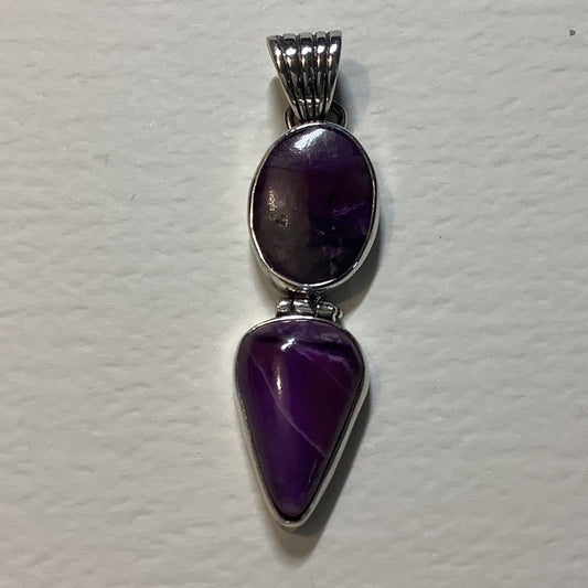 Pendant, Sugilite, two cabs, Oval with dangling Pear, DD - Turquoise Mustang