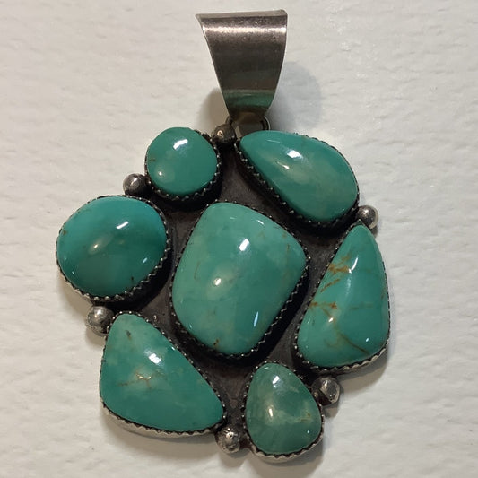 Pendant, Turquoise Freeform Cluster, 7 stone, Seafoam, Mildred Parkhurst - Turquoise Mustang