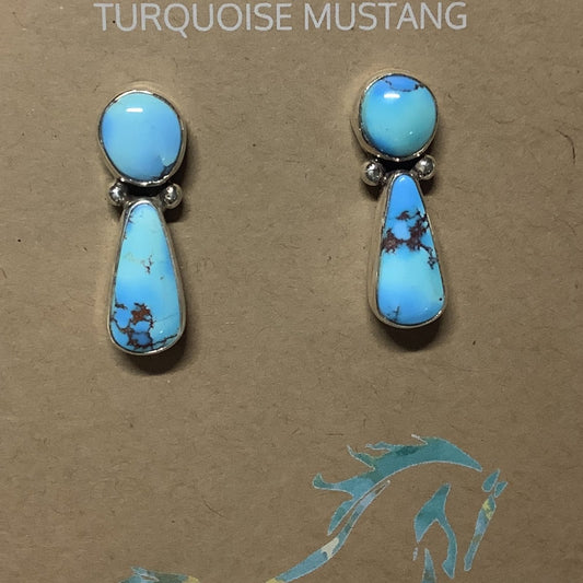 Earring,Oval post & Teardrop, Golden Hills Lavendar Tq, Jen Delgarito - Turquoise Mustang