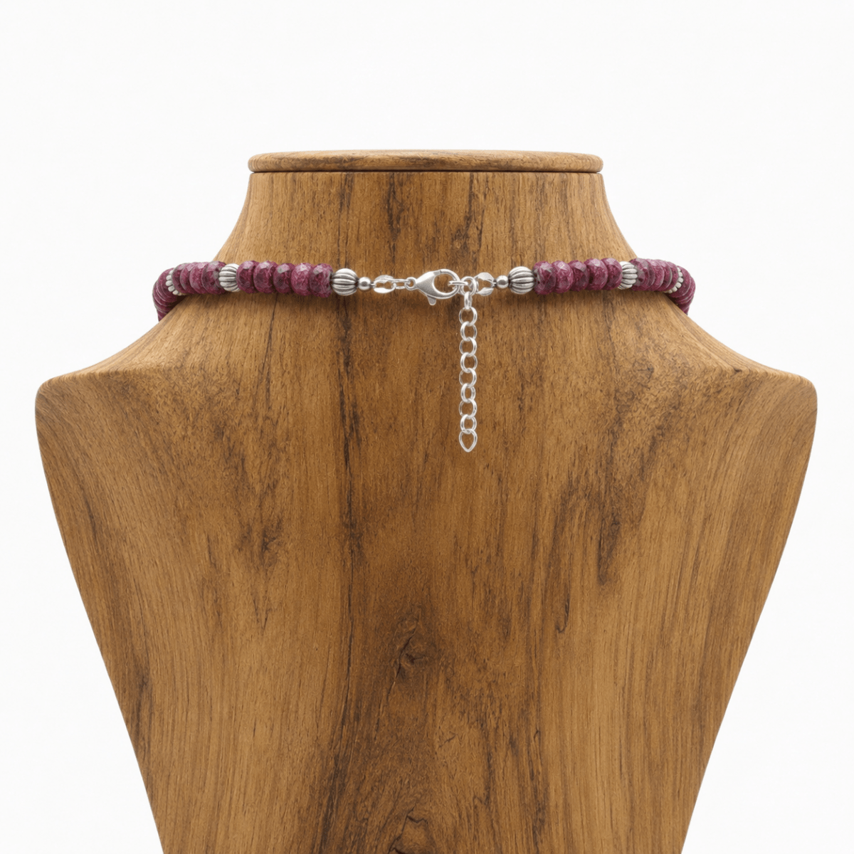 18" Purple Spiny Oyster Rondelle Necklace with Corrugated Sterling Silver Pearls - Turquoise Mustang