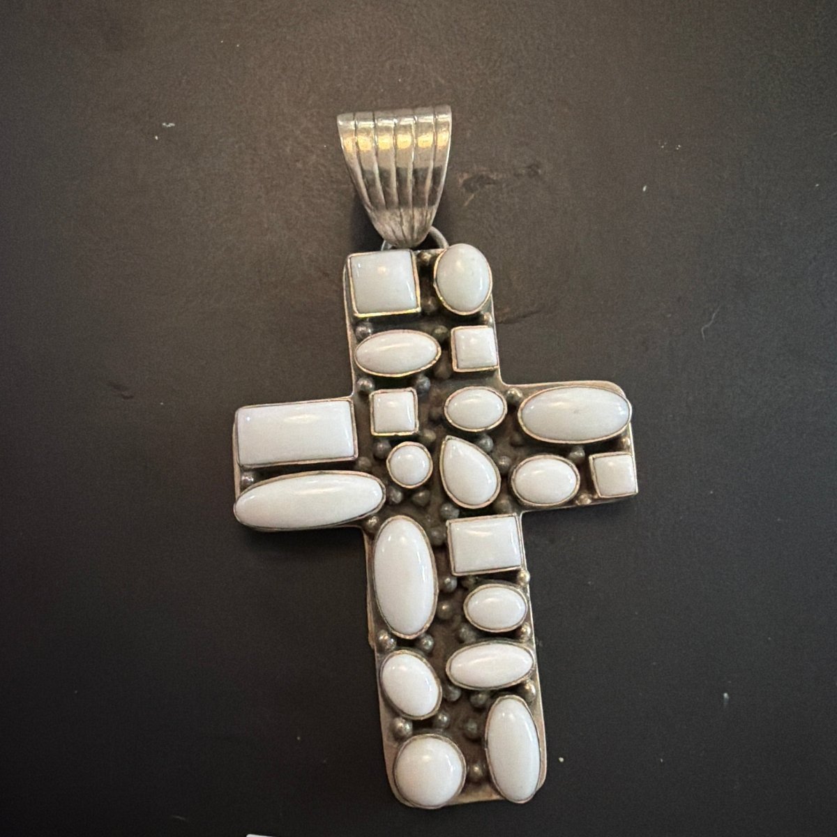 The Peony Cluster Cross Pendant in White Jade, Dan Dodson - Turquoise Mustang