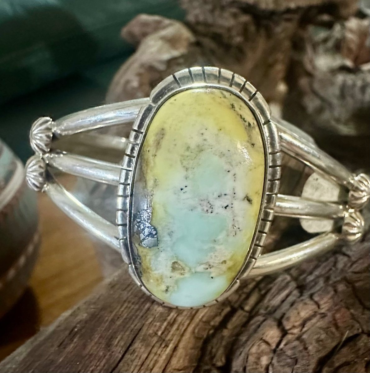 Dainty Sterling Silver Cuff with Single Oval Domed Palomino Cabachon, by Navajo Artist Samson Etsitty - Turquoise Mustang