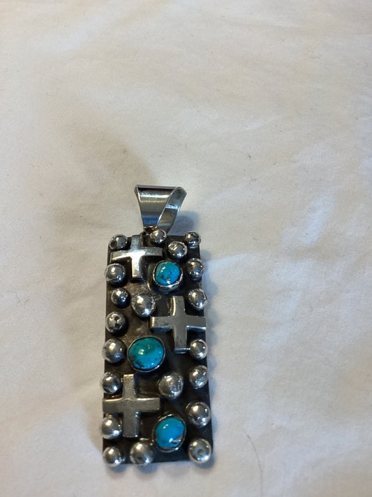 Pendant, Crosses and Raindrops, 3 Kingman Cab., Chimney Butte - Turquoise Mustang