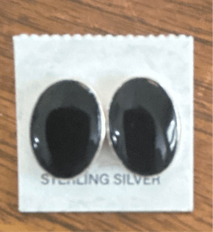 Earring, simple black onyx oval studs, unknown - Turquoise Mustang