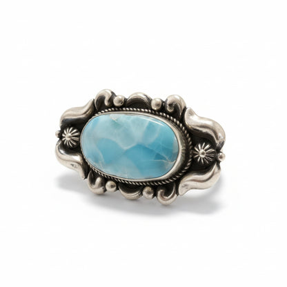 Ring, Larimar Oval, Repousse and Rope accents, Albert Jake - Turquoise Mustang