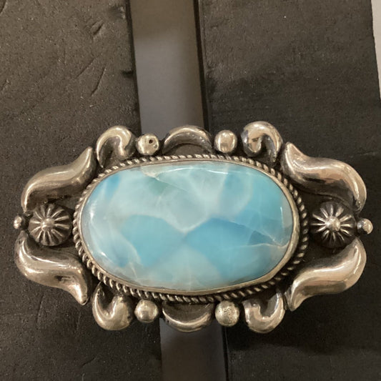 Ring, Larimar Oval, Repousse and Rope accents, Albert Jake - Turquoise Mustang