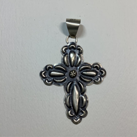 Pendant, Med. Repousse Cross, no stones, T Yazzie - Turquoise Mustang