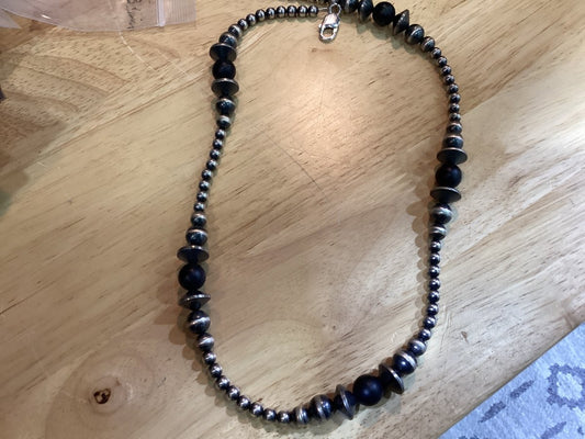 Black Onyx & Mixed Pearl Necklace - Turquoise Mustang