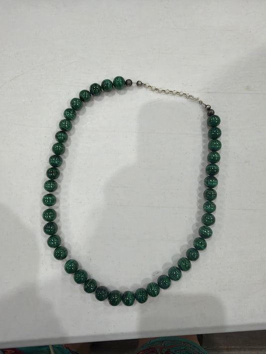28" Malachite Bead Necklace with Sterling Silver Accents, Handmade by Turquoise Mustang - Turquoise Mustang
