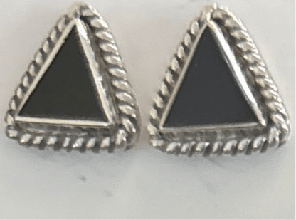 Stud Earring, triangular,heart, round, oval in turquoise, onyx, sugilite, and Larimar, with rope & plain bezels - Turquoise Mustang