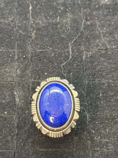 Large Premium Lapis Oval Ring with Filework, Size 7.75 Charley Willie - Turquoise Mustang
