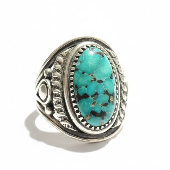 Oval Shape Ring Deep Green Turquoise , Size 10.75 Derrick Gordon - Turquoise Mustang