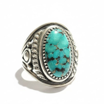 Oval Shape Ring Deep Green Turquoise , Size 10.75 Derrick Gordon - Turquoise Mustang