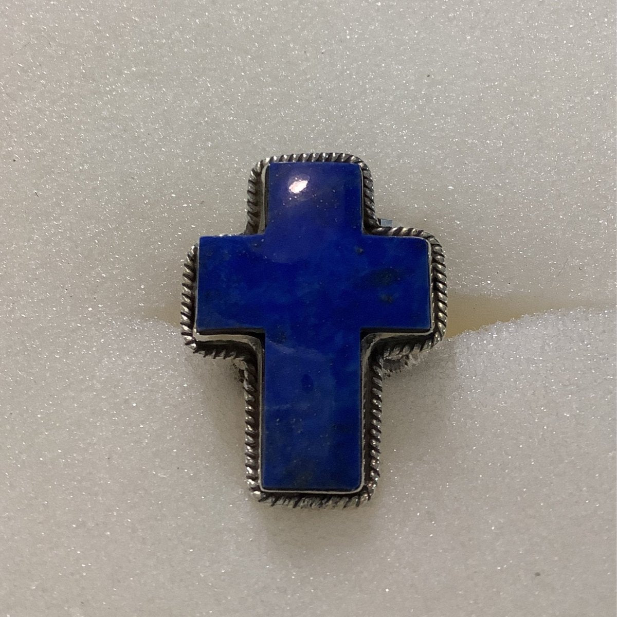 Ring, Lapis, Lapis Cross with Rope Bezel, DD - Turquoise Mustang