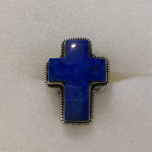 Ring, Lapis, Lapis Cross with Rope Bezel, DD - Turquoise Mustang