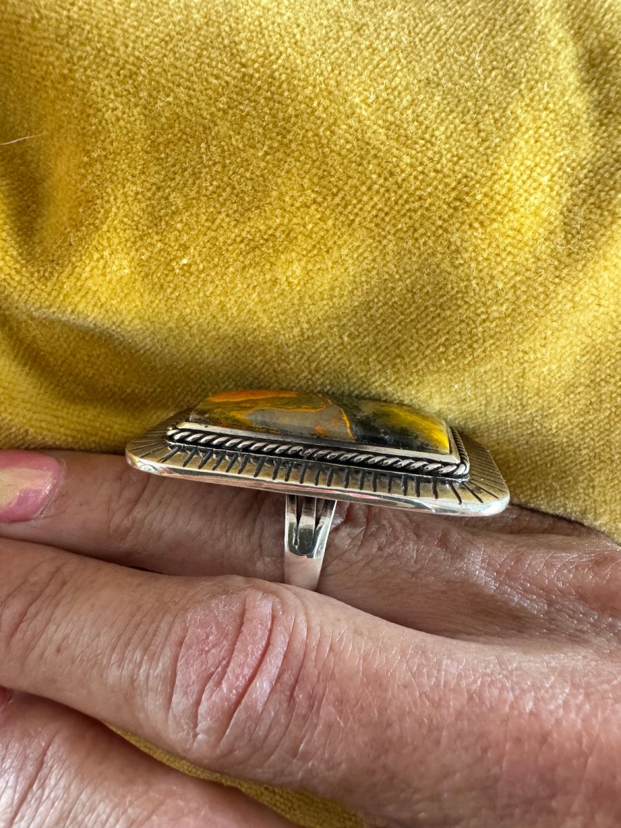 The Phoenix Adjustable Square Ring - Turquoise Mustang