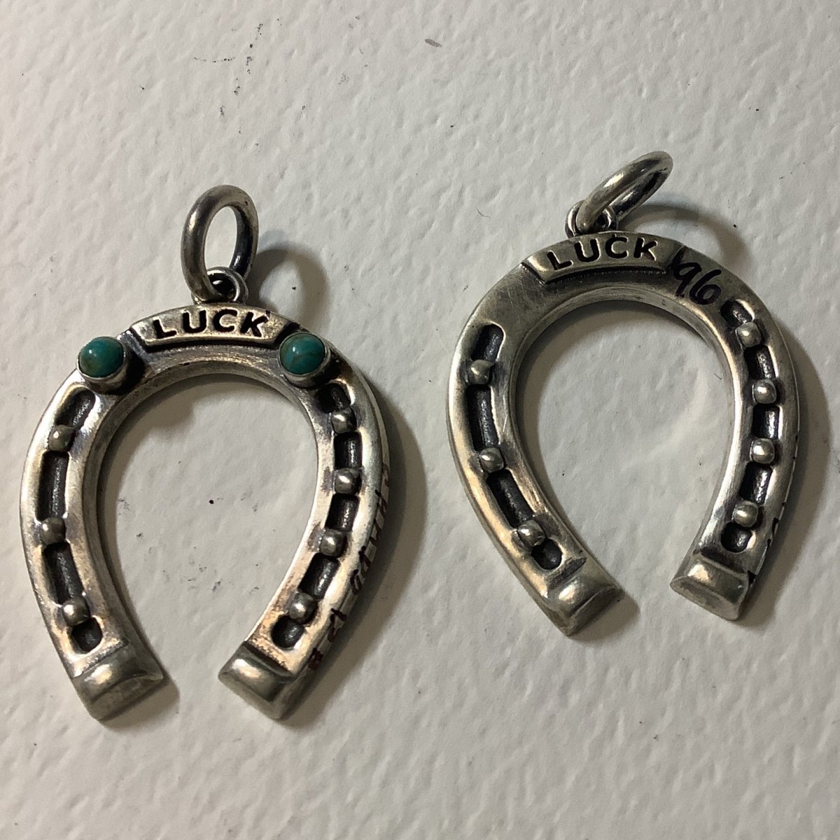 Pendant, Charm, All Silver "Luck" Horseshoe, DD - Turquoise Mustang