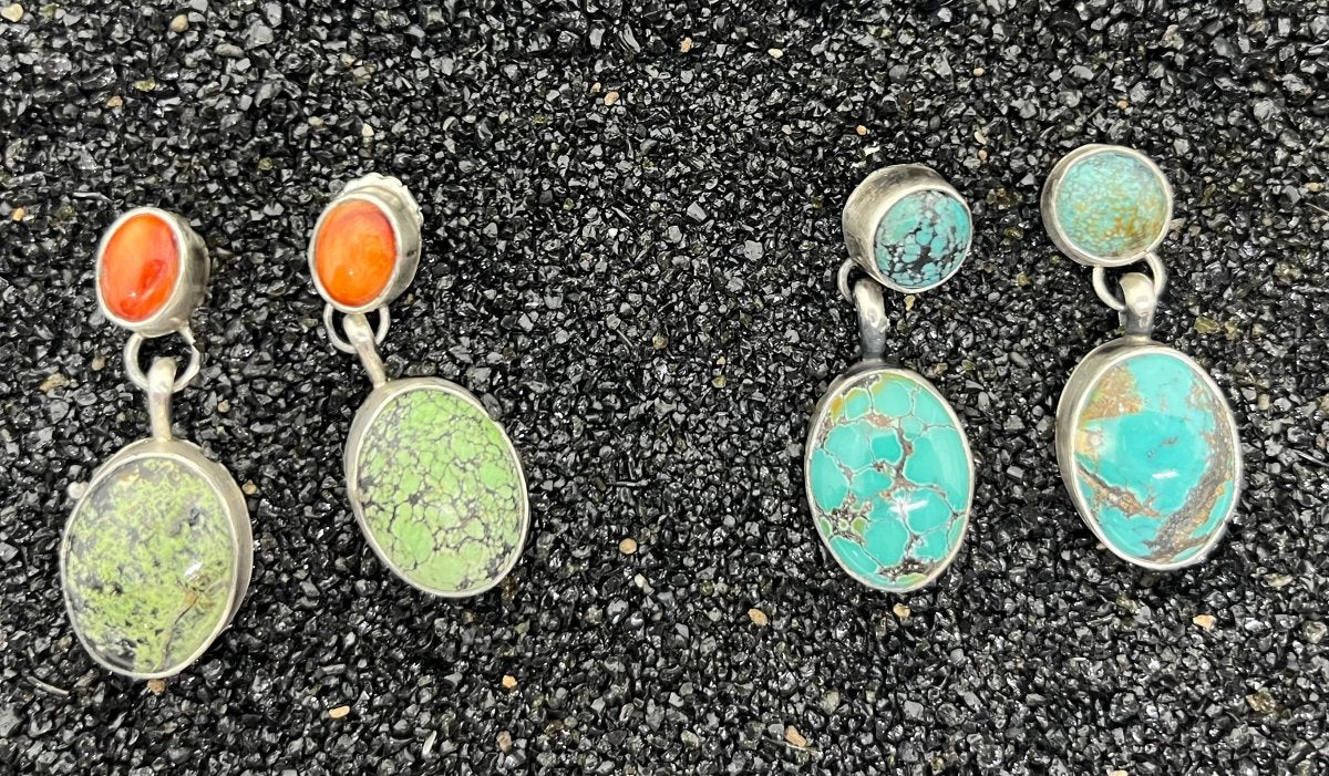 Taos Oval Turquoise Drop Stud Earrings by Danny Henio - Turquoise Mustang