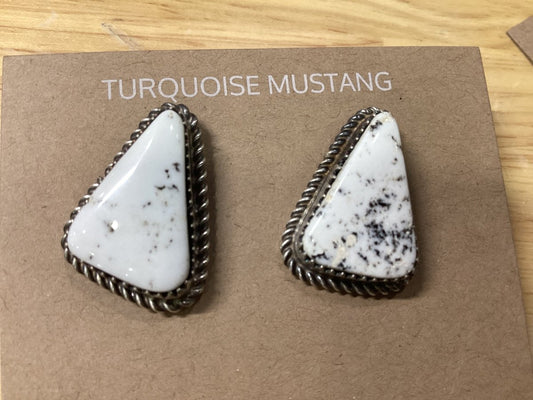 Earring, triangle white buffalo studs, Eloise Kee - Turquoise Mustang