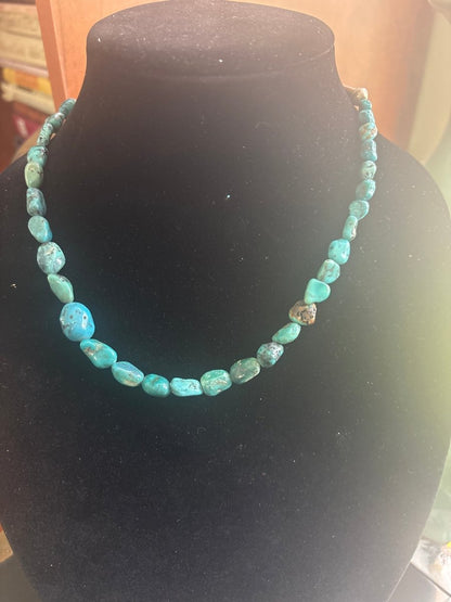 Necklace, 19" Vintage Turquoise Mountain Nuggets w/ Benchmade Cones and Clasp , Navajo - Turquoise Mustang