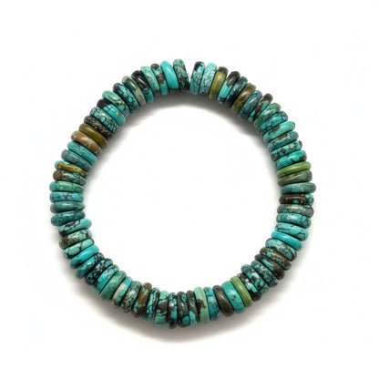 10mm Blue Cloud Mountain Turquoise Heishi Rondelle Stretch Bracelet (6.5”–8”) - Turquoise Mustang