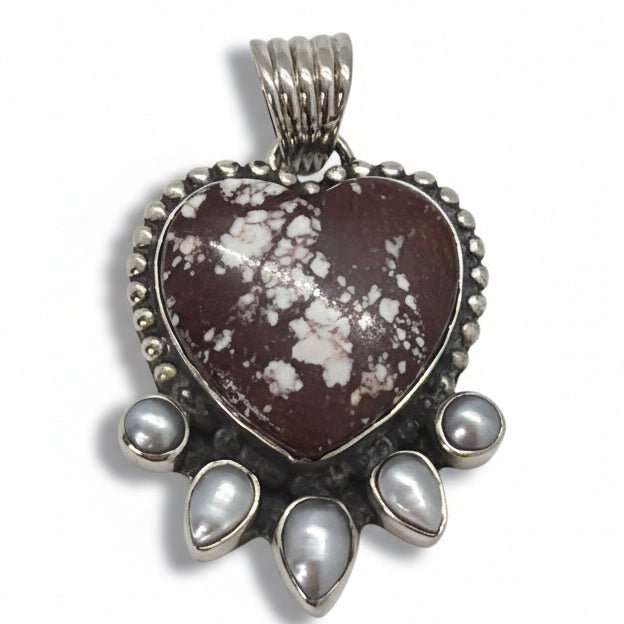 Nasturtium Heart Pendant with Pearls in Wild Horse - Turquoise Mustang