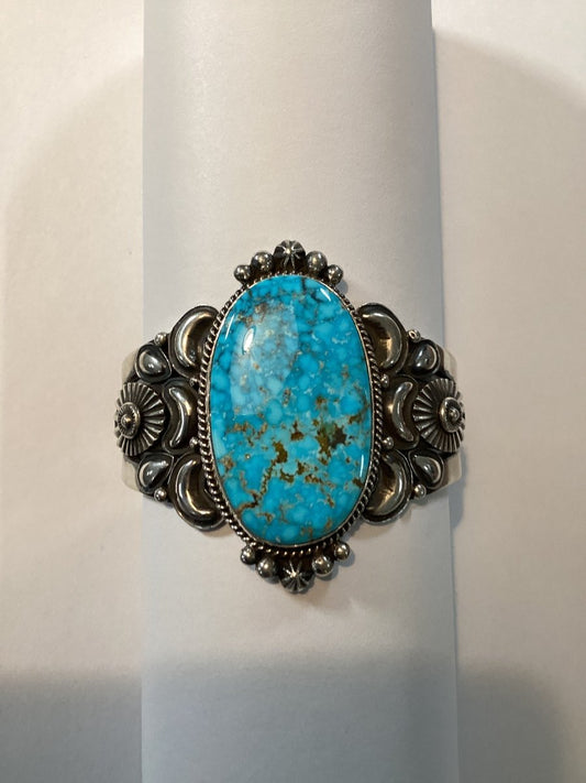 Waterweb Kingman Oval, Repoussé, and Stamp Work, by Derrick Gordon - Turquoise Mustang