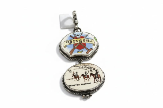 Vintage Porcelain Oregon Pendleton Round-Up Pendant by Vintage Revivals for Turquoise Mustang - Turquoise Mustang
