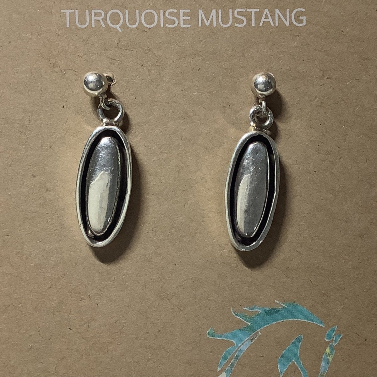 Earring, all silver, small ovals, Ball posts, Earl Lee - Turquoise Mustang