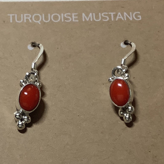 Earring, small oval coral drops, unknown - Turquoise Mustang