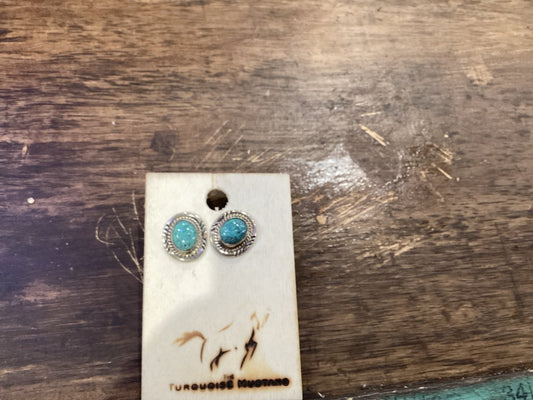 Oval Turquoise Stud Earrings - Turquoise Mustang