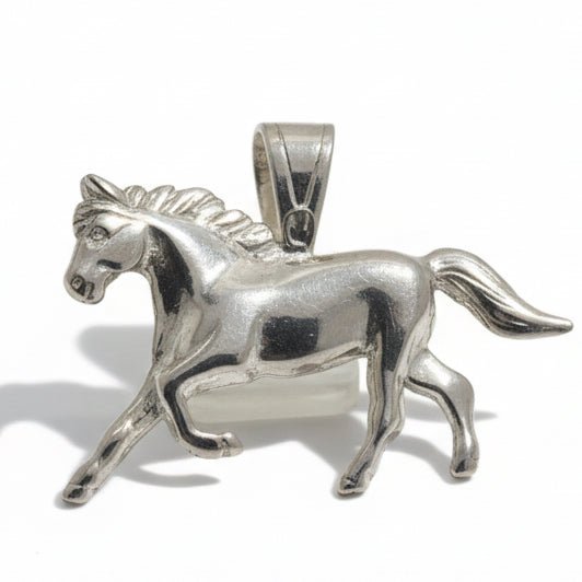 Running Horse Pendant in Sterling Silver, W.K. Nelson - Turquoise Mustang