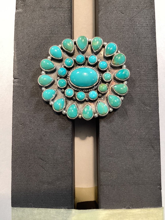 Ring, Turquoise Cluster, 26 stones, JI - Turquoise Mustang