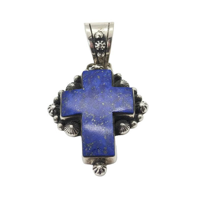 Small Premium Lapis Cross Pendant with Star & Leaf Bezel, Dan Dodson - Turquoise Mustang