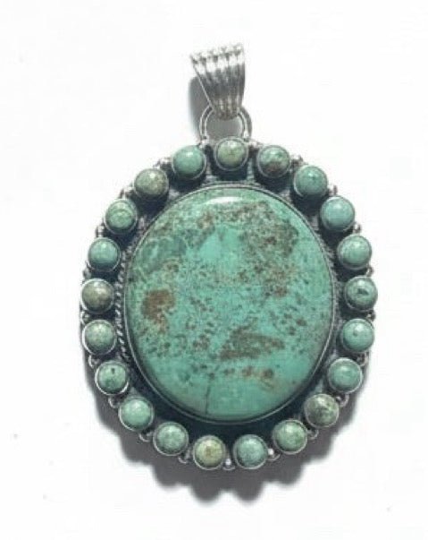 The Painted Daisy Pendant in Sage Green Kingman Turquoise - Turquoise Mustang