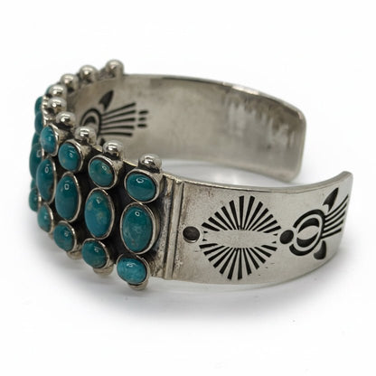 Payson Extra - Large Men’s 27 - Stone Cuff Bracelet in Blue - Green Kingman — by TM - Turquoise Mustang