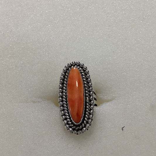 Ring, Orange Spiney Oyster, Skinny Oval with ball and rope bezelDD (1) (1) - Turquoise Mustang
