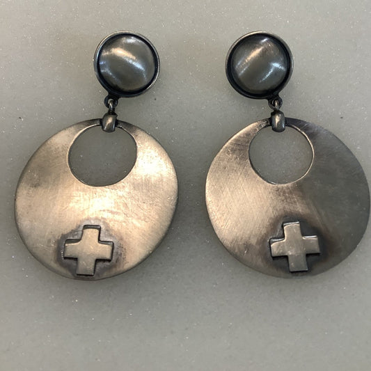Flat Discs with Navajo Crosses and Covex "button" Posts - Turquoise Mustang