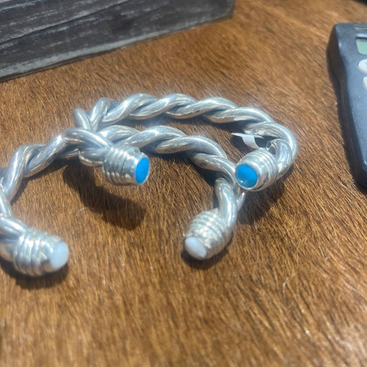 Heavy and Thick Double Twist with End Cap Stones - Turquoise Mustang