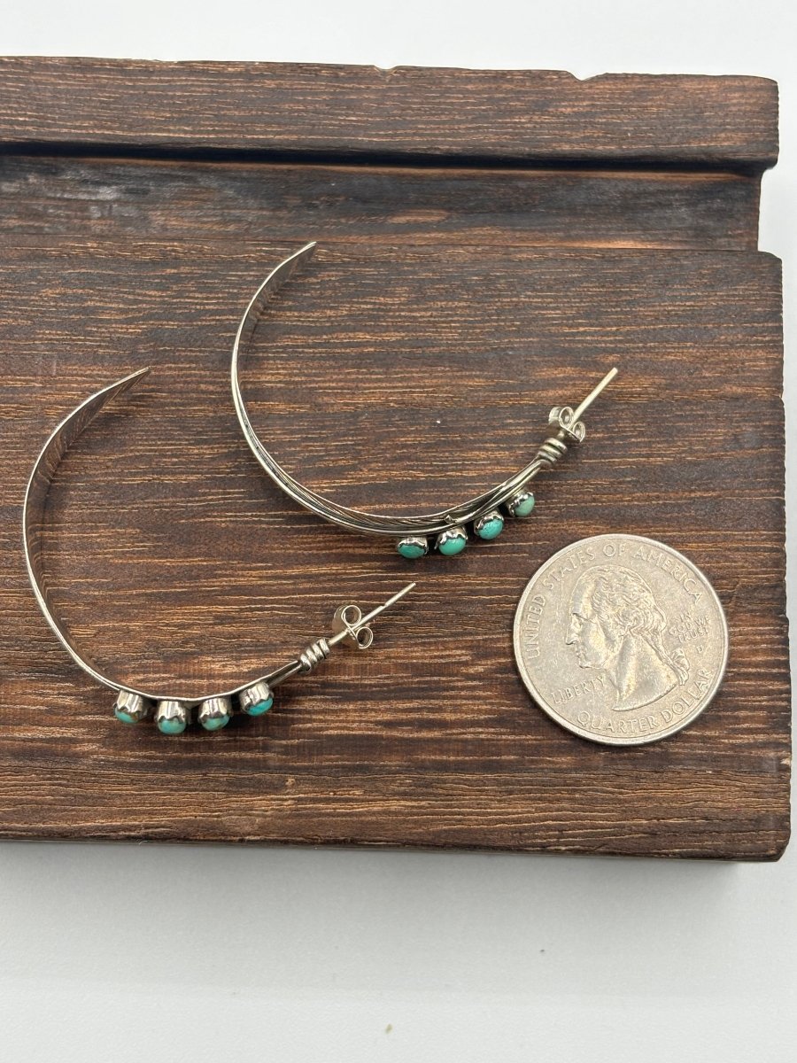 The Lady Slipper Half Hoop Feather Earring - Turquoise Mustang