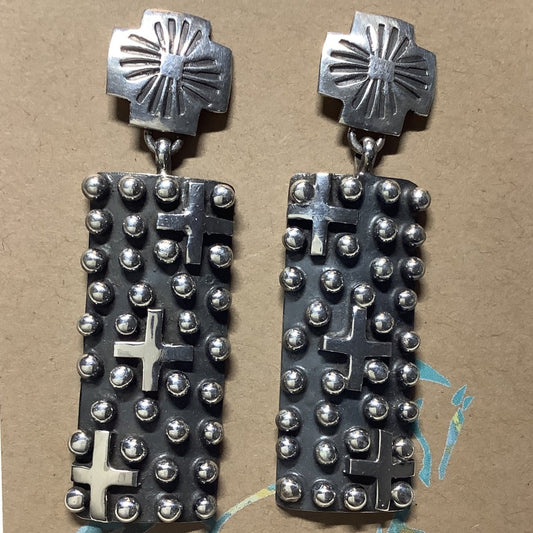 Earring, Navajo Cross post, 3 crosses, - Turquoise Mustang