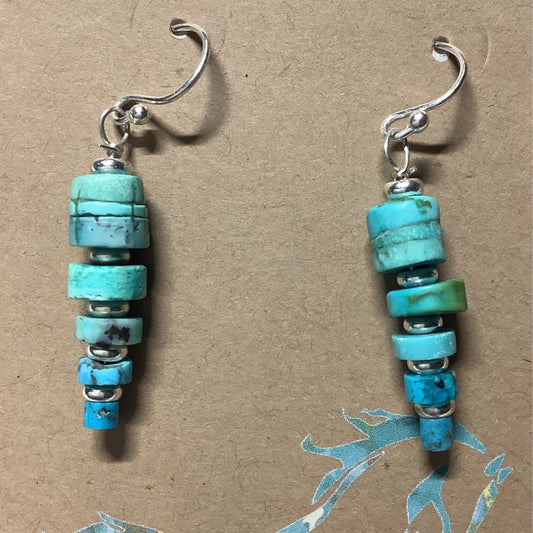 Earrings, Light Blue TQ heishi, graduated (tornado), with silver spacers, 7 Heishi each, Turquoise Mustang (1) (1) (1) - Turquoise Mustang