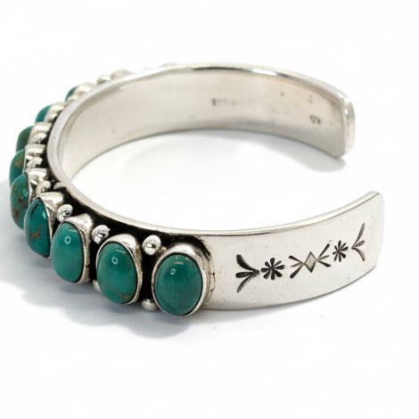 Green Turquoise 11 - Stone Oval Cuff Bracelet, Dan Dodson - Turquoise Mustang