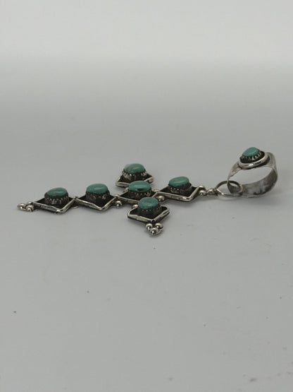 Sage Green Kingman Turquoise and Sterling Silver Cross Pendant, Native American - Turquoise Mustang