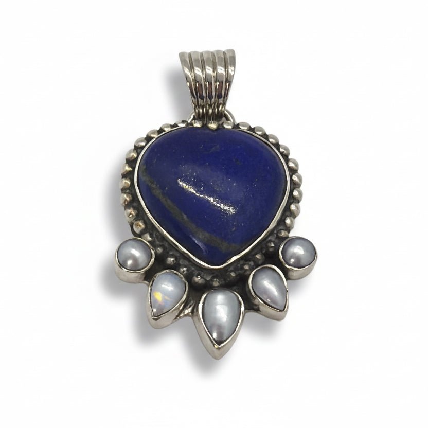 Nasturtium Heart Pendant with Pearls in Premium Lapis - Turquoise Mustang