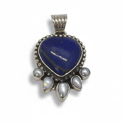 Nasturtium Heart Pendant with Pearls in Premium Lapis - Turquoise Mustang
